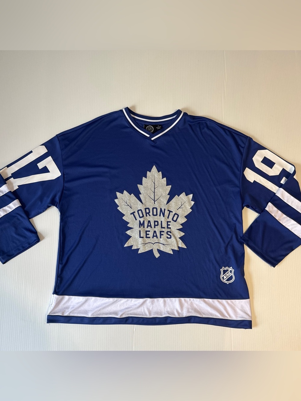 NHL Toronto Maple Leafs Hockey Jersey Blue Long Sleeve Fan Shirt Medium Glitter
